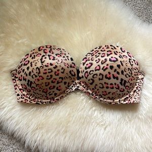 Victoria’s Secret padded, underwire,  leopard print strapless bra